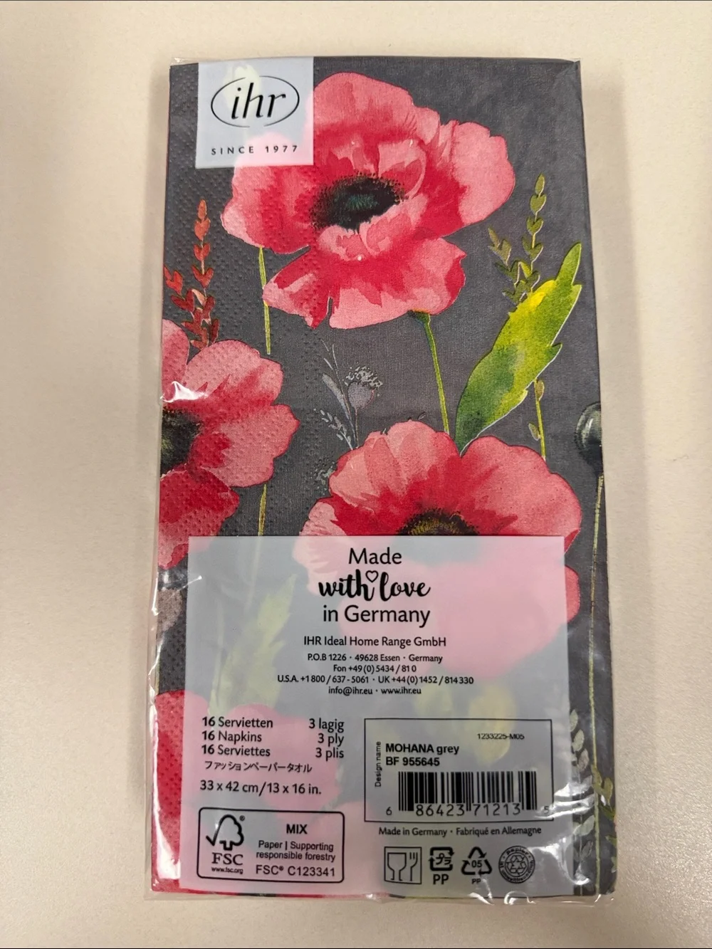 ihr Gray Red Green Field Poppy Matching Square & Rectangular Lunch Napkins